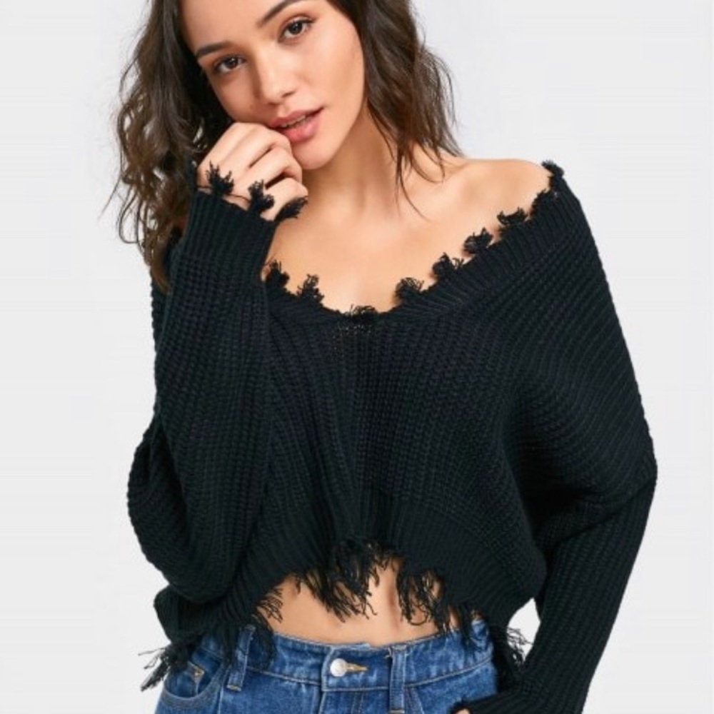 Zaful frayed crop sweater